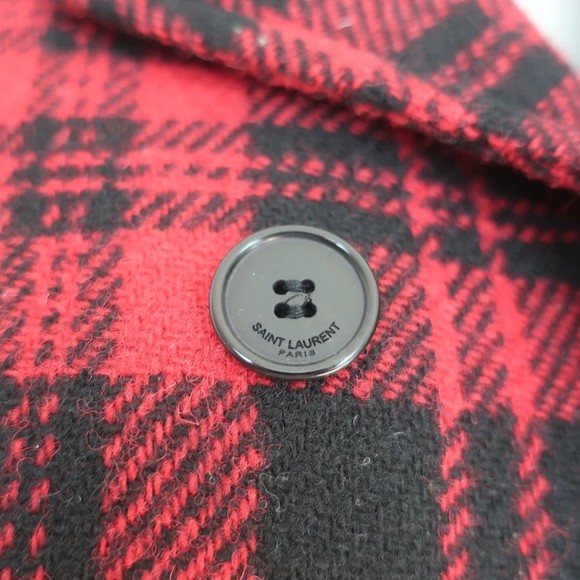 Saint Laurent Plaid Double Breasted Jacket Red/Black Wool Size 42 - Picture 2 of 10